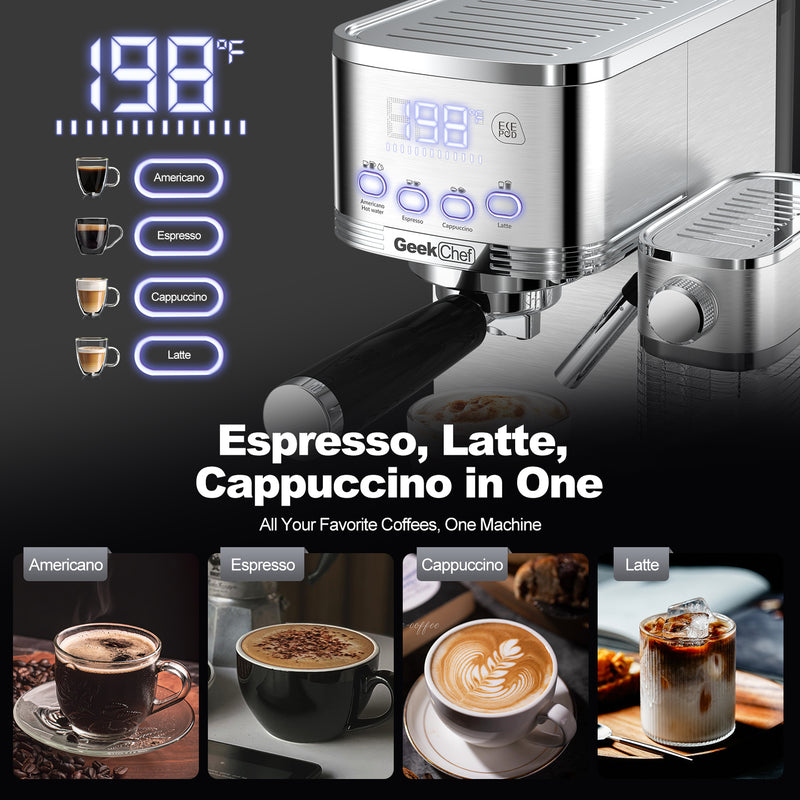 Geek Chef Espresso And Cappuccino Machine With Automatic Milk Frother,20Bar Espresso Maker For Home, For Cappuccino Or Latte,with ESE POD Filter, Stainless Steel, Gift For Coffee Lover Ban On Odjuma store