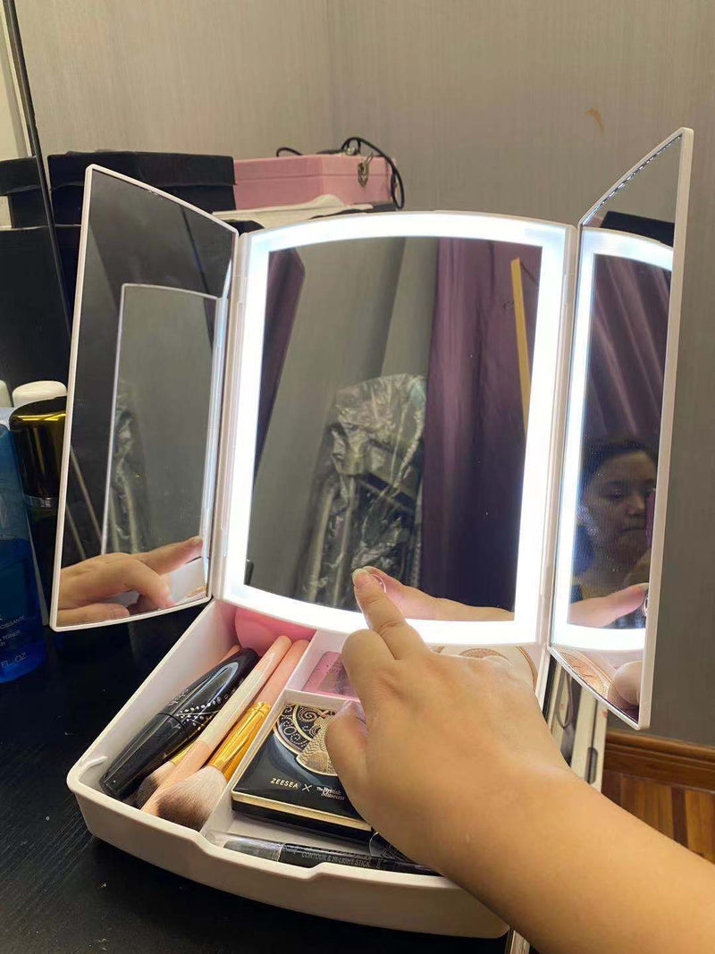 Tri-fold LED Makeup Mirror Touch