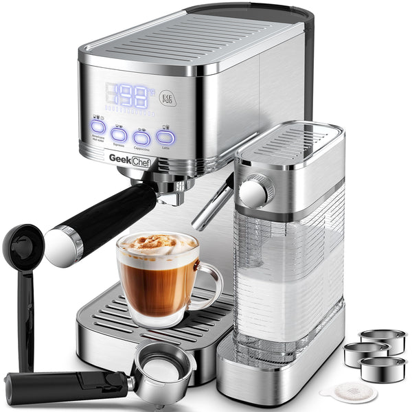 Geek Chef Espresso And Cappuccino Machine With Automatic Milk Frother,20Bar Espresso Maker For Home, For Cappuccino Or Latte,with ESE POD Filter, Stainless Steel, Gift For Coffee Lover Ban On Odjuma store