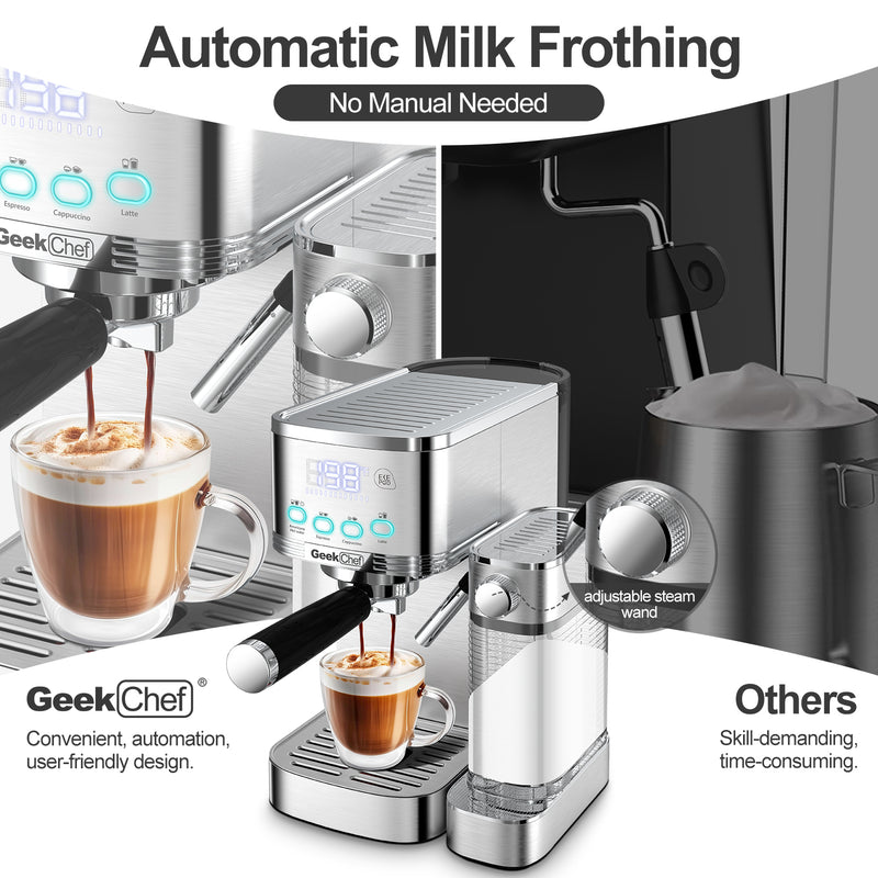 Geek Chef Espresso And Cappuccino Machine With Automatic Milk Frother,20Bar Espresso Maker For Home, For Cappuccino Or Latte,with ESE POD Filter, Stainless Steel, Gift For Coffee Lover Ban On Odjuma store