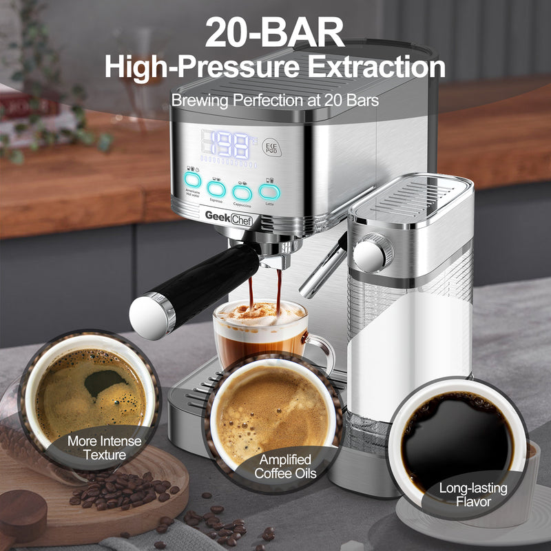 Geek Chef Espresso And Cappuccino Machine With Automatic Milk Frother,20Bar Espresso Maker For Home, For Cappuccino Or Latte,with ESE POD Filter, Stainless Steel, Gift For Coffee Lover Ban On Odjuma store