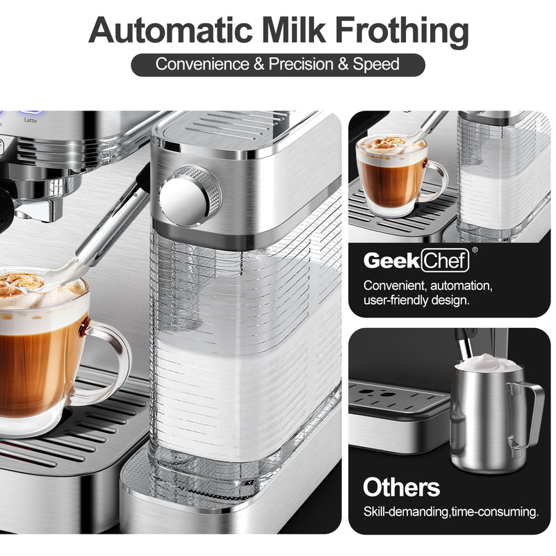 Geek Chef Espresso And Cappuccino Machine With Automatic Milk Frother,20Bar Espresso Maker For Home, For Cappuccino Or Latte,with ESE POD Filter, Stainless Steel, Gift For Coffee Lover Ban On Odjuma store